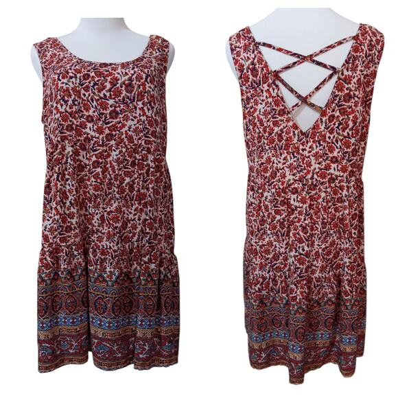UMGEE Boho Sundress L Floral Southwest Criss Cross Vacation Travel Trip Cottage - Picture 1 of 8